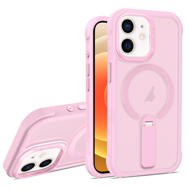 For iPhone 12 Skin Feel PC TPU Hybrid Fold Holder Magnetic Phone Case
