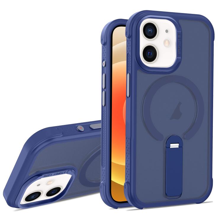 For iPhone 12 Skin Feel PC TPU Hybrid Fold Holder Magnetic Phone Case