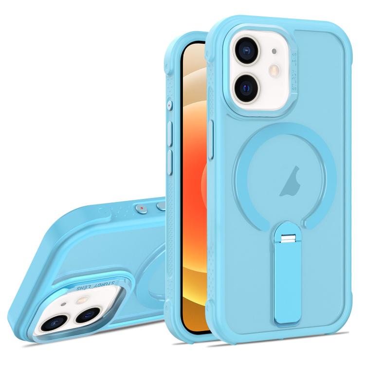 For iPhone 12 Skin Feel PC TPU Hybrid Fold Holder Magnetic Phone Case