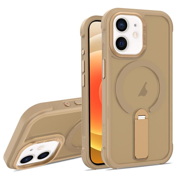 For iPhone 12 Skin Feel PC TPU Hybrid Fold Holder Magnetic Phone Case