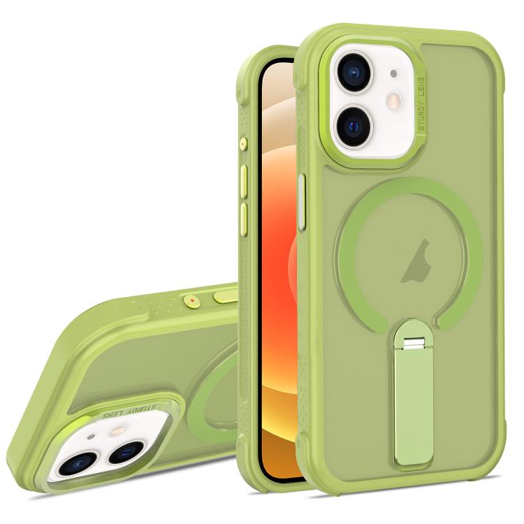 For iPhone 12 Skin Feel PC TPU Hybrid Fold Holder Magnetic Phone Case
