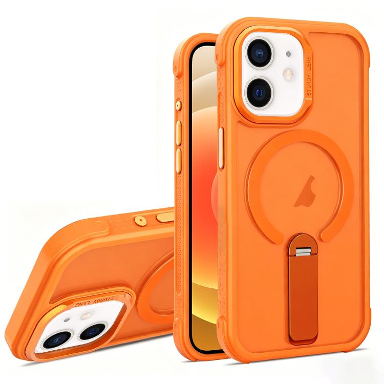 For iPhone 12 Skin Feel PC TPU Hybrid Fold Holder Magnetic Phone Case
