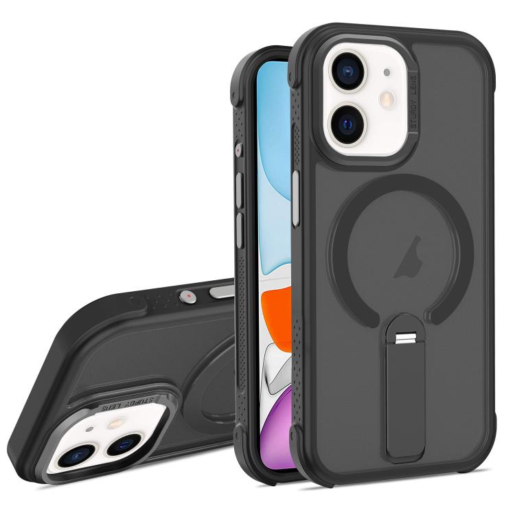 For iPhone 11 Skin Feel PC TPU Hybrid Fold Holder Magnetic Phone Case