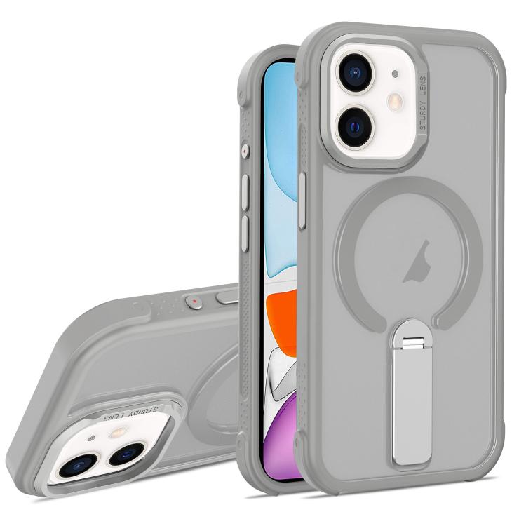 For iPhone 11 Skin Feel PC TPU Hybrid Fold Holder Magnetic Phone Case