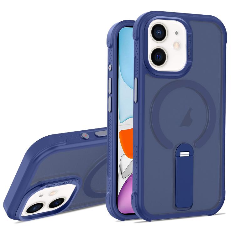 For iPhone 11 Skin Feel PC TPU Hybrid Fold Holder Magnetic Phone Case