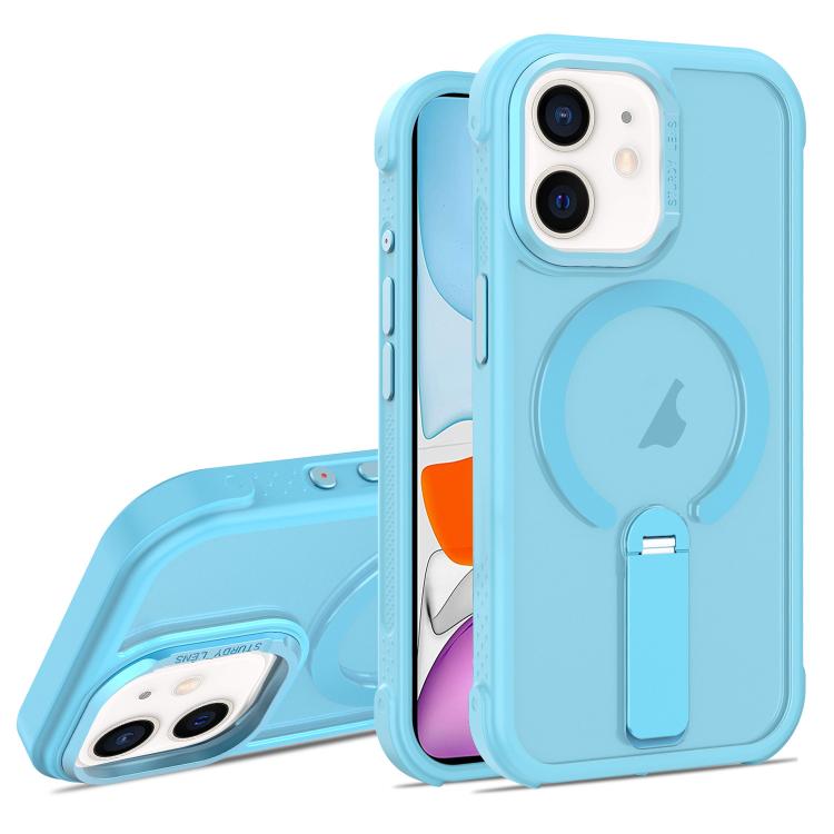 For iPhone 11 Skin Feel PC TPU Hybrid Fold Holder Magnetic Phone Case