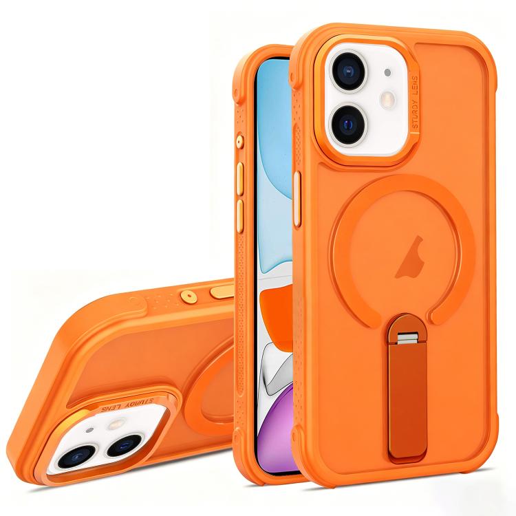 For iPhone 11 Skin Feel PC TPU Hybrid Fold Holder Magnetic Phone Case