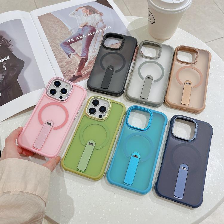 For iPhone 11 Skin Feel PC TPU Hybrid Fold Holder Magnetic Phone Case