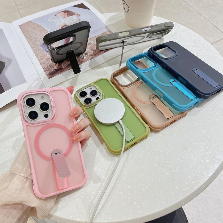 For iPhone 14 Plus Skin Feel PC TPU Hybrid Fold Holder Magnetic Phone Case
