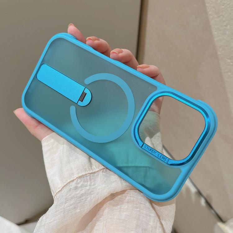 For iPhone 14 Plus Skin Feel PC TPU Hybrid Fold Holder Magnetic Phone Case