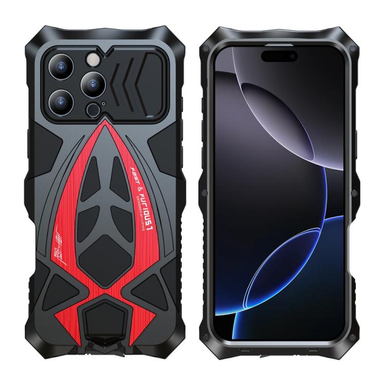 For iPhone 16 Pro Max Sports Car Metal Silicone Shockproof Phone Case with Film
