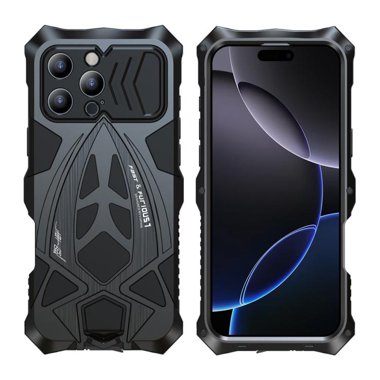 For iPhone 16 Pro Max Sports Car Metal Silicone Shockproof Phone Case with Film