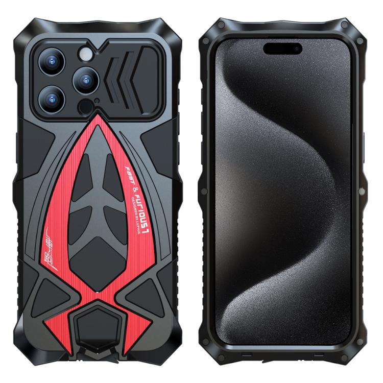 For iPhone 15 Pro Max Sports Car Metal Silicone Shockproof Phone Case with Film