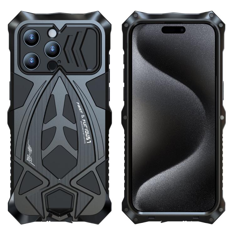 For iPhone 15 Pro Max Sports Car Metal Silicone Shockproof Phone Case with Film