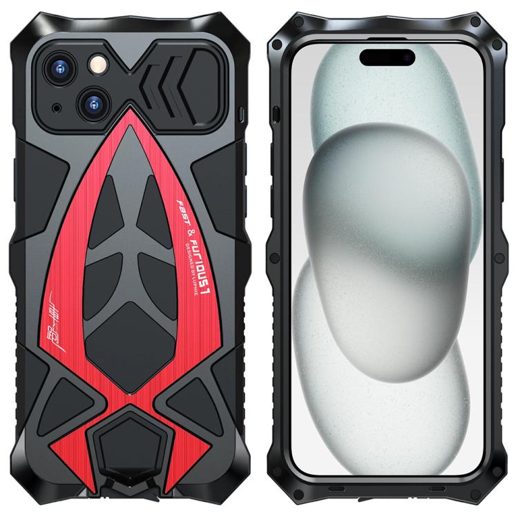 For iPhone 15 Sports Car Metal Silicone Shockproof Phone Case with Film