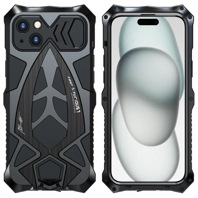 For iPhone 15 Sports Car Metal Silicone Shockproof Phone Case with Film
