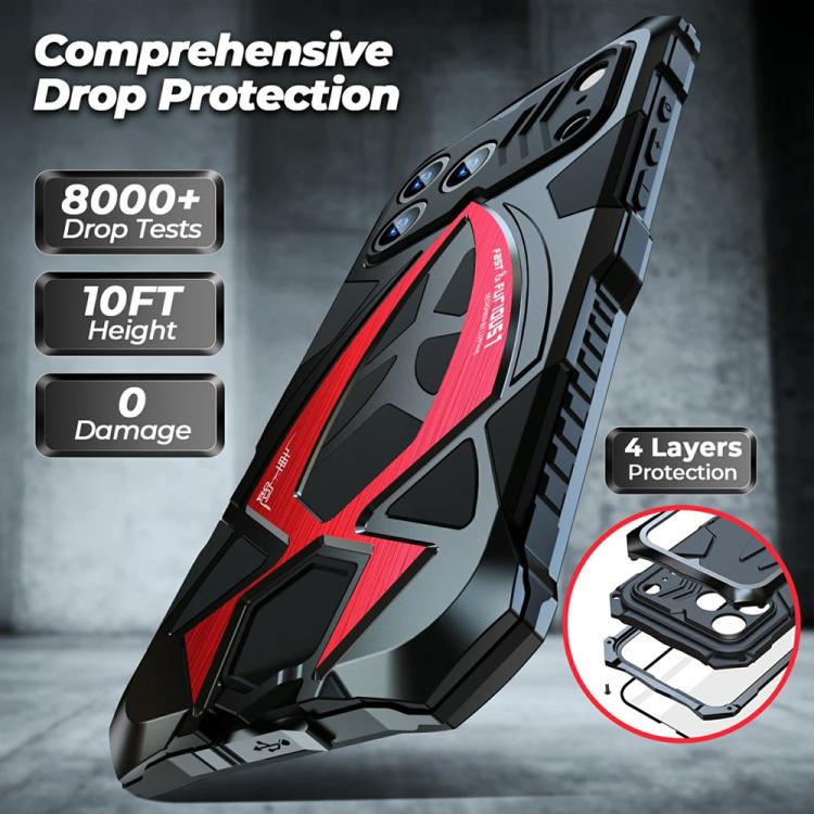 For iPhone 15 Pro Max Sports Car Metal Silicone Shockproof Phone Case with Film