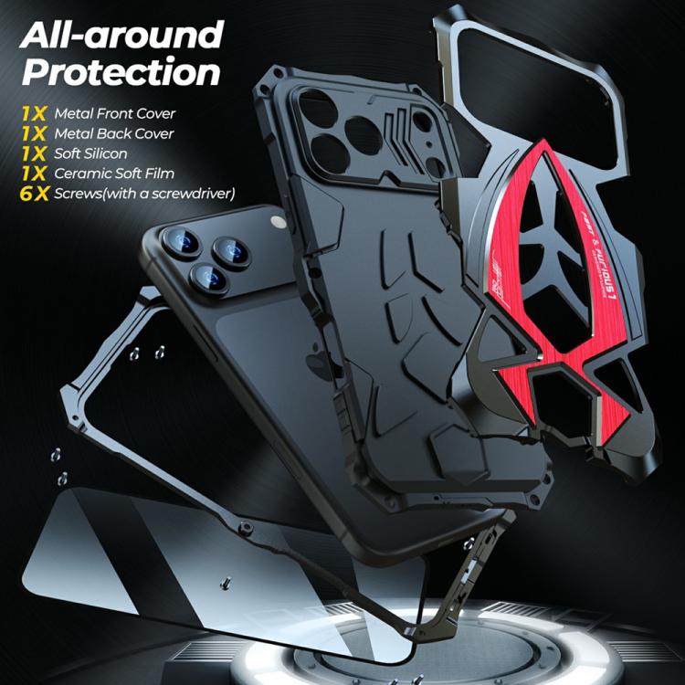 For iPhone 17 Pro Max Sports Car Metal Silicone Shockproof Phone Case with Film