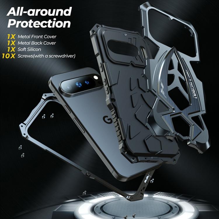 For Google Pixel 9 Sports Car Metal Silicone Shockproof Phone Case with Film