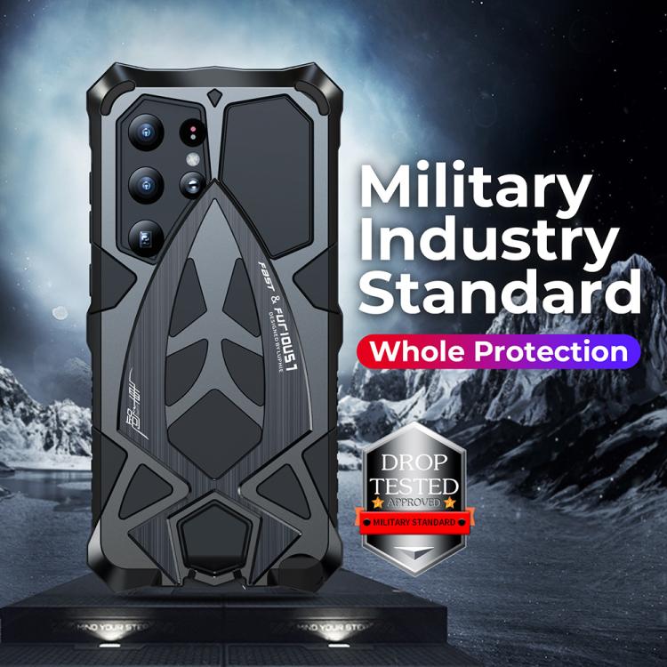 For Samsung Galaxy S24 Ultra 5G Sports Car Metal Silicone Shockproof Phone Case with Film