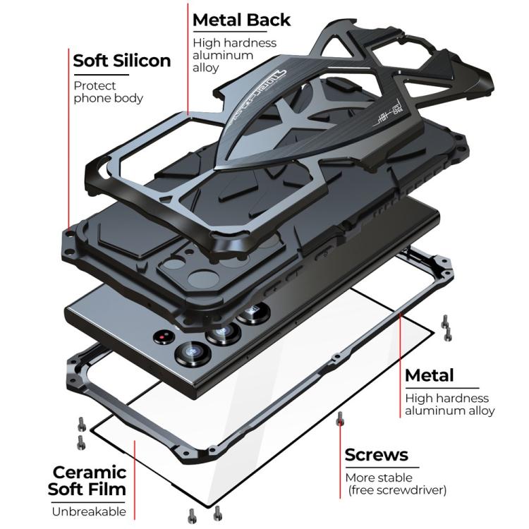 For Samsung Galaxy S24 Ultra 5G Sports Car Metal Silicone Shockproof Phone Case with Film