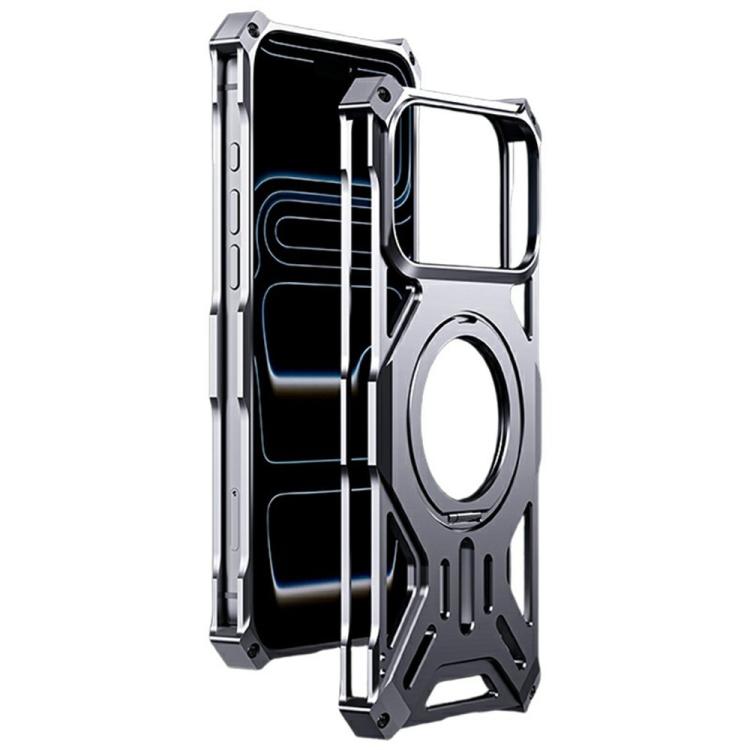 For iPhone 17 Pro Frameless Aluminum Alloy Magnetic Rotation Holder Phone Case