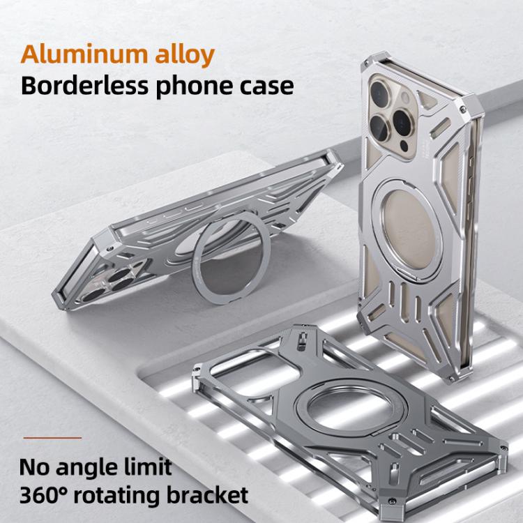 For iPhone 17 Pro Max Frameless Aluminum Alloy Magnetic Rotation Holder Phone Case