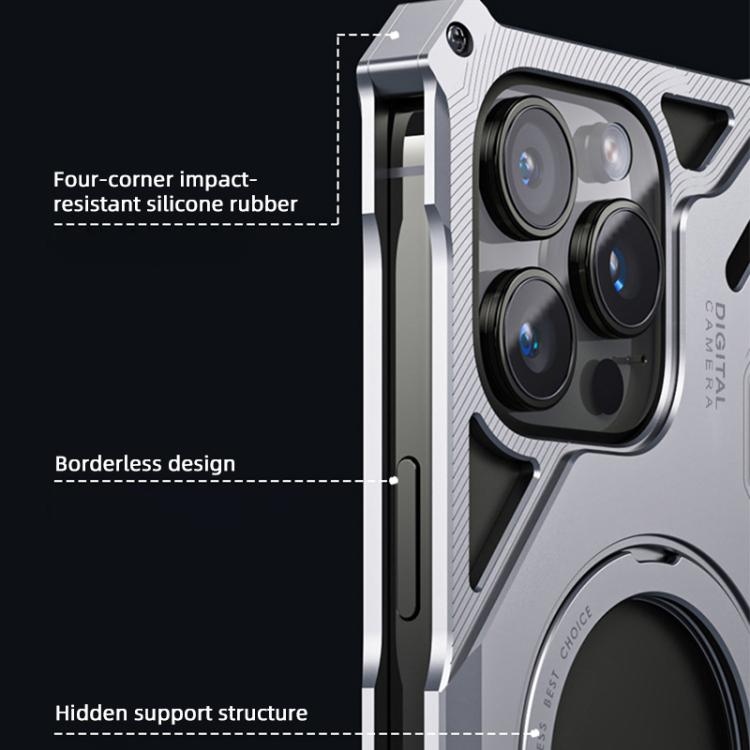 For iPhone 17 Pro Max Frameless Aluminum Alloy Magnetic Rotation Holder Phone Case