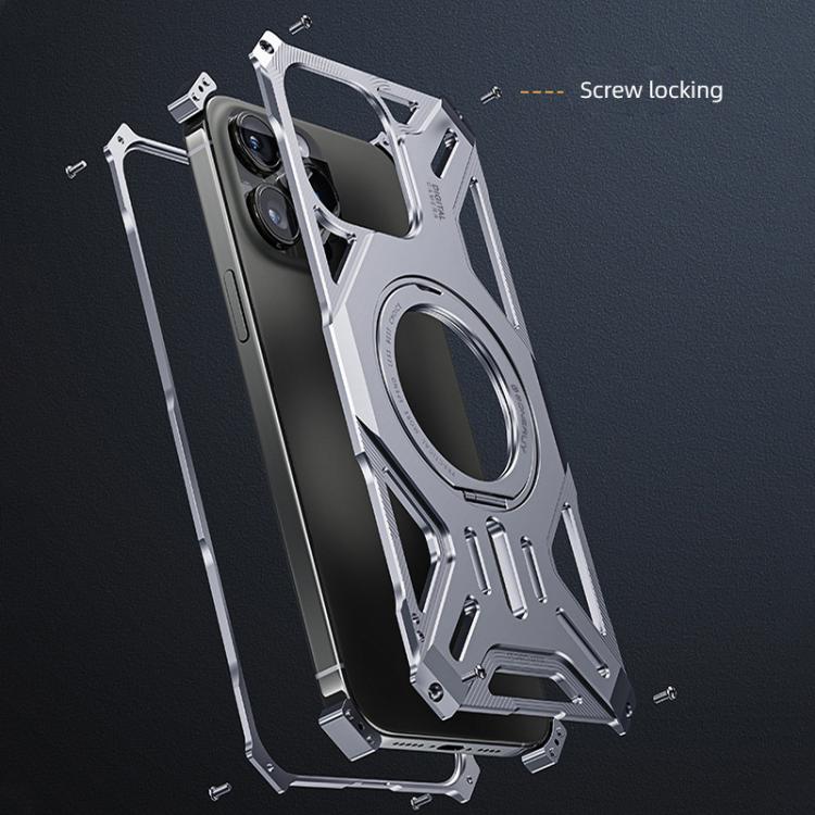 For iPhone 17 Pro Max Frameless Aluminum Alloy Magnetic Rotation Holder Phone Case