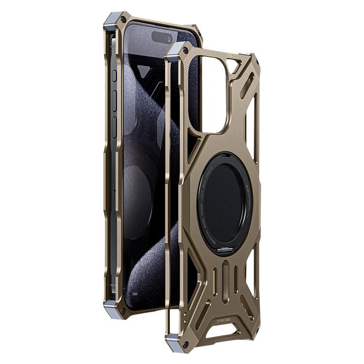 For iPhone 16 Pro Frameless Aluminum Alloy Magnetic Rotation Holder Phone Case