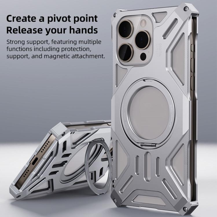For iPhone 16 Pro Frameless Aluminum Alloy Magnetic Rotation Holder Phone Case