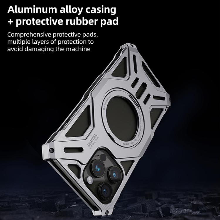 For iPhone 16 Pro Frameless Aluminum Alloy Magnetic Rotation Holder Phone Case