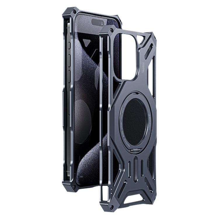 For iPhone 15 Pro Frameless Aluminum Alloy Magnetic Rotation Holder Phone Case