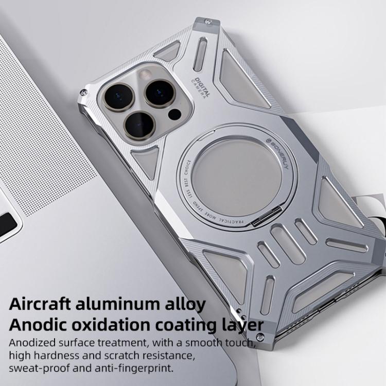 For iPhone 15 Pro Max Frameless Aluminum Alloy Magnetic Rotation Holder Phone Case