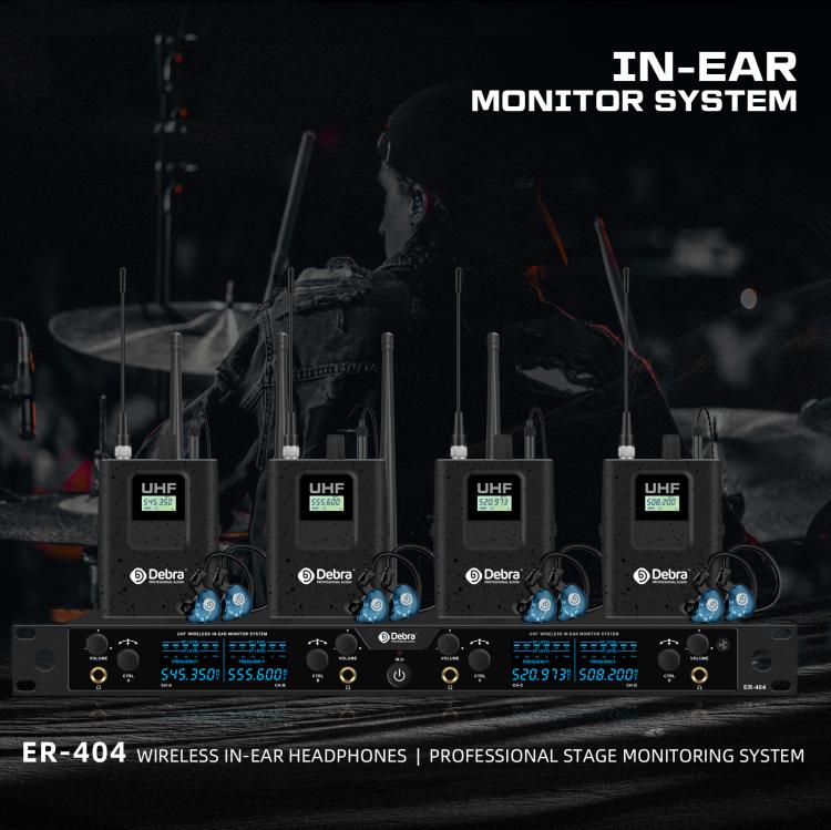 DEBRA ER-404 Professional Stage Monitoring System 4-in-1 Wireless In-Ear Headphones