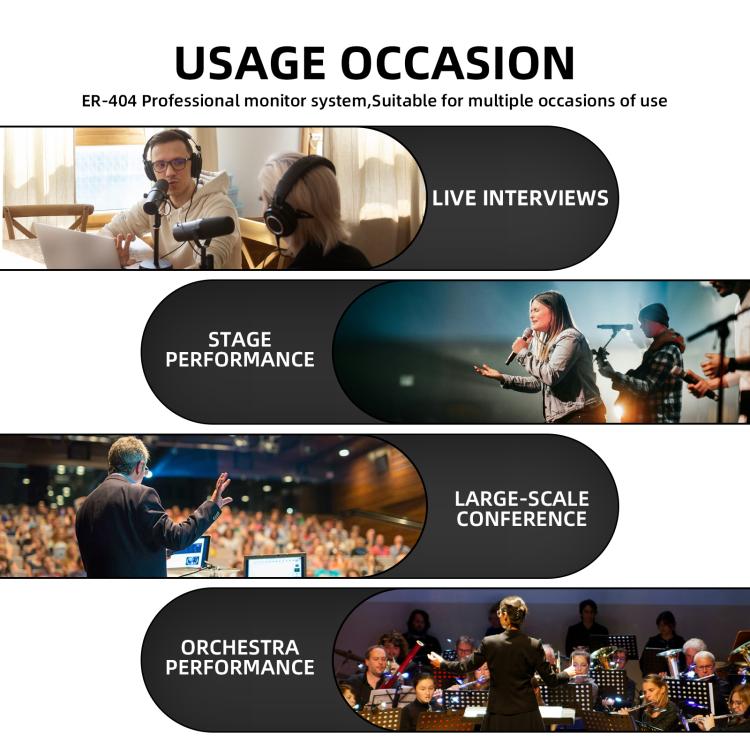 DEBRA ER-404 Professional Stage Monitoring System 4-in-1 Wireless In-Ear Headphones
