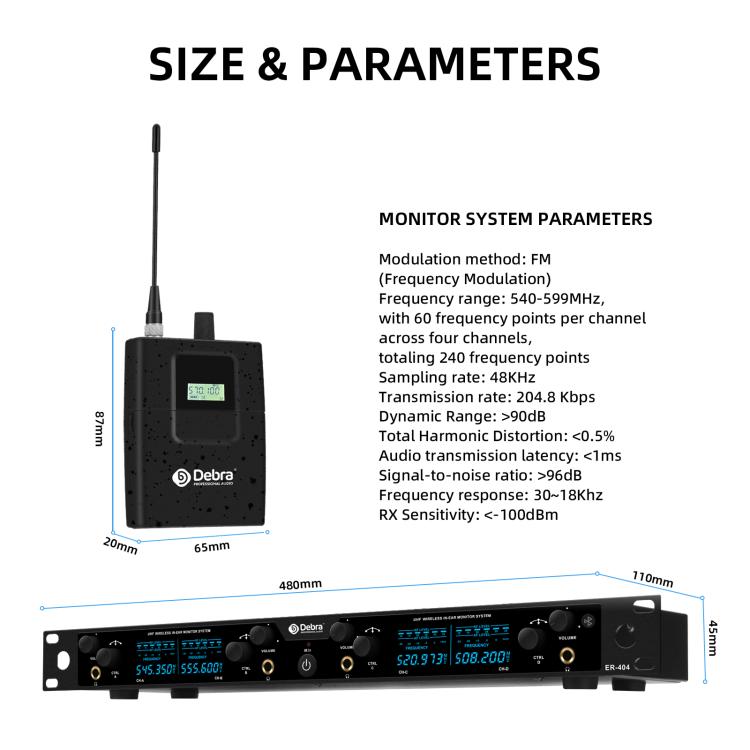 DEBRA ER-404 Professional Stage Monitoring System 4-in-1 Wireless In-Ear Headphones