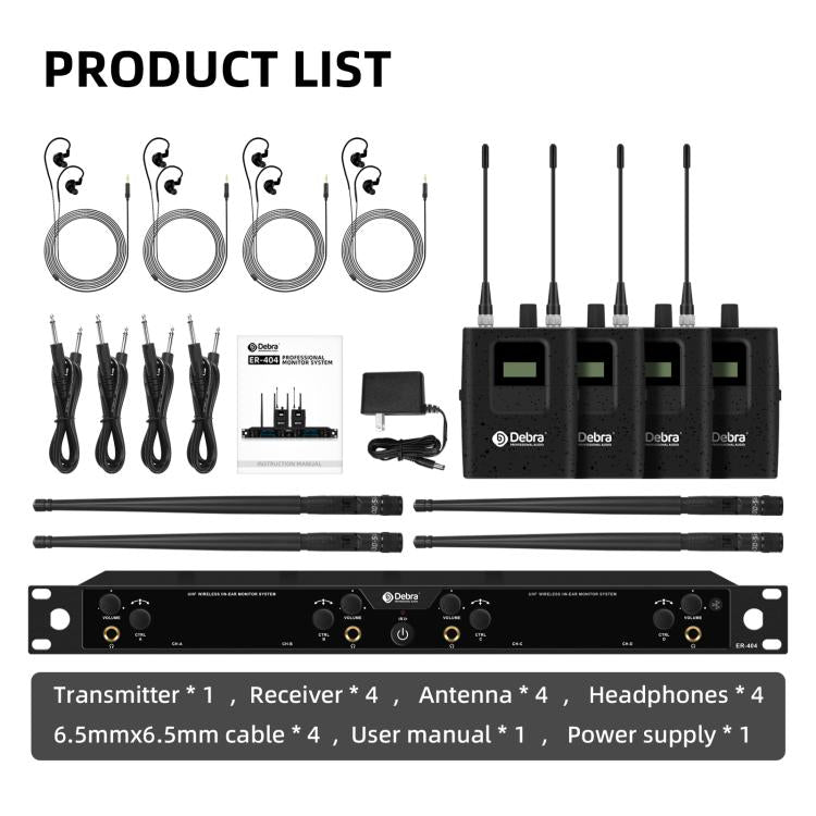 DEBRA ER-404 Professional Stage Monitoring System 4-in-1 Wireless In-Ear Headphones