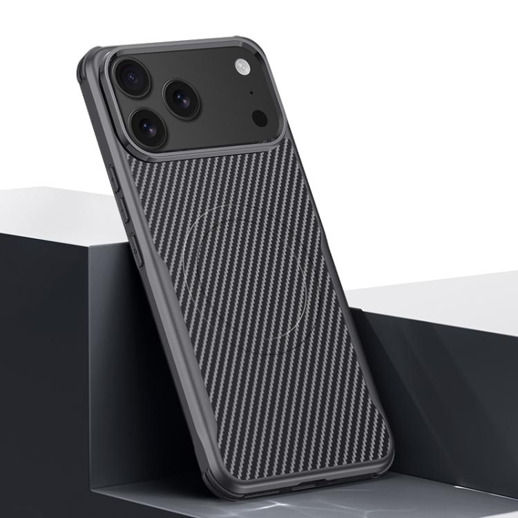 For iPhone 17 Pro Blade-Style Carbon Fiber Texture Magnetic Skin-Feel Phone Case
