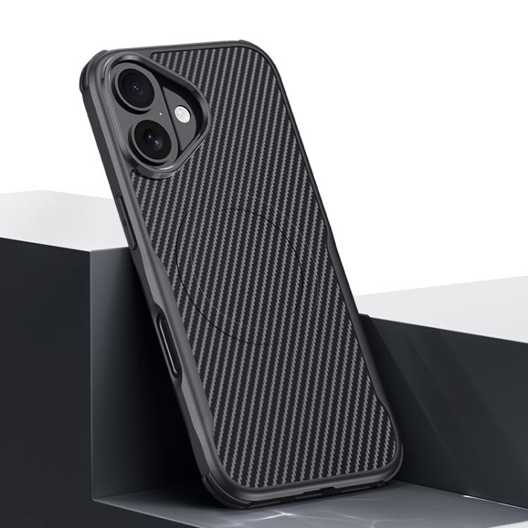 For iPhone 16 Plus Blade-Style Carbon Fiber Texture Magnetic Skin-Feel Phone Case