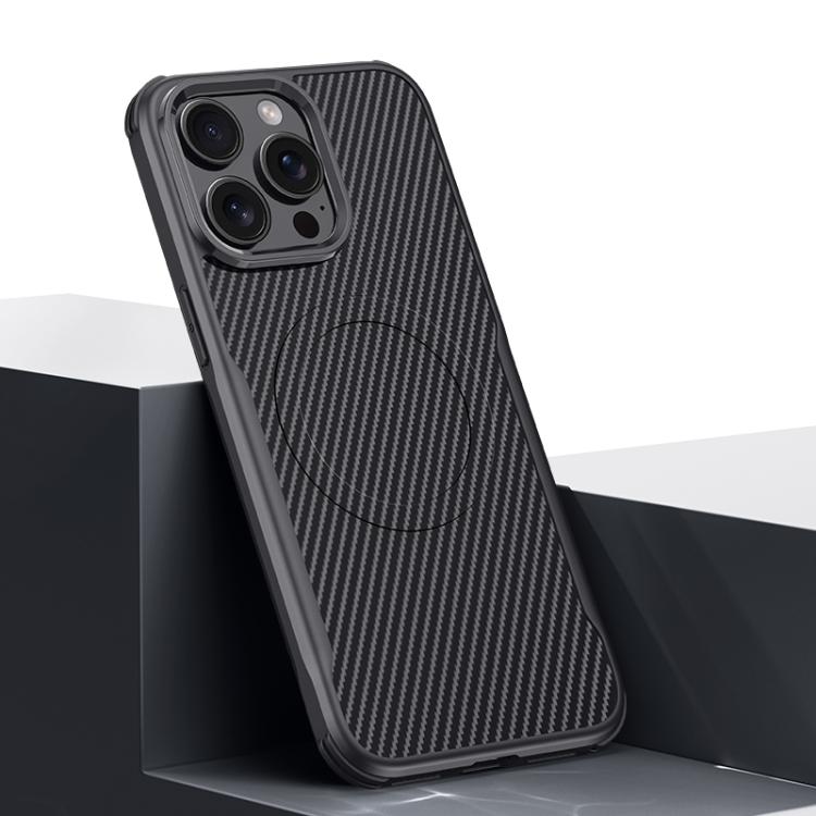 For iPhone 15 Pro Max Blade-Style Carbon Fiber Texture Magnetic Skin-Feel Phone Case