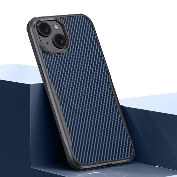For iPhone 14 / 13 Blade-Style Carbon Fiber Texture Magnetic Skin-Feel Phone Case