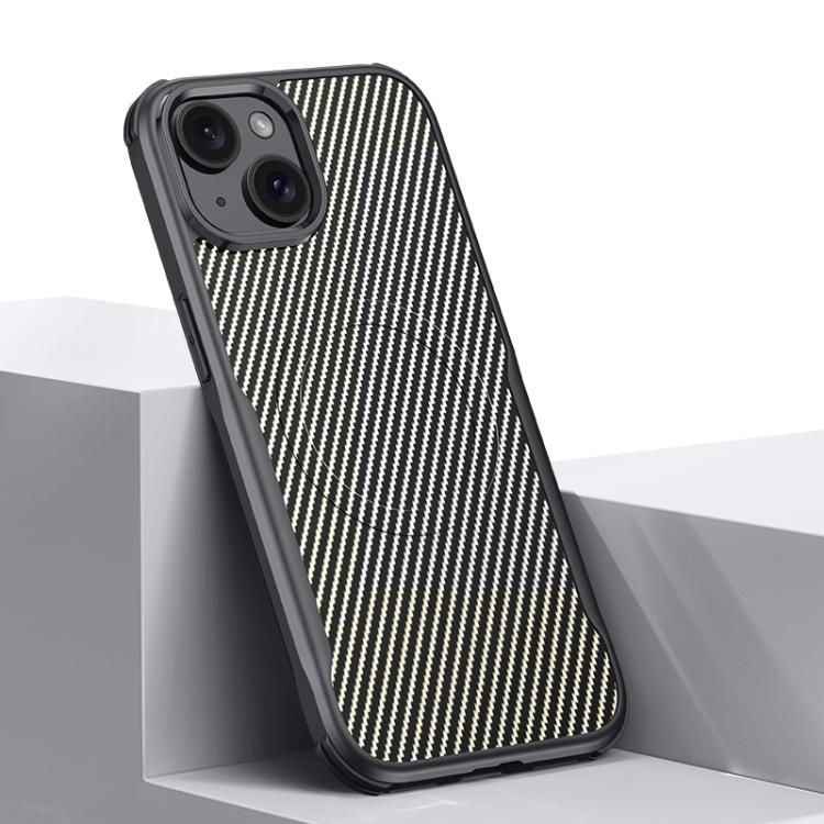 For iPhone 14 / 13 Blade-Style Carbon Fiber Texture Magnetic Skin-Feel Phone Case