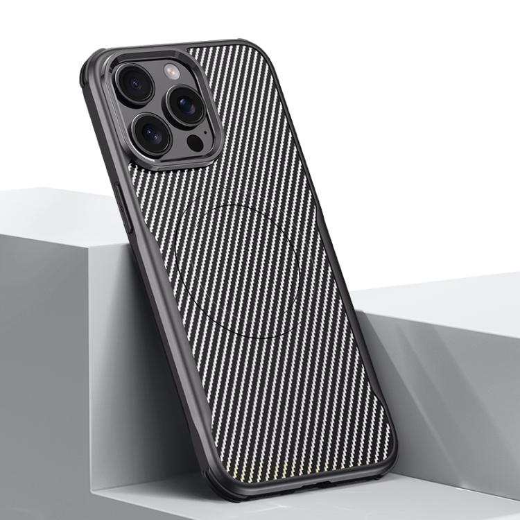 For iPhone 14 Pro Max Blade-Style Carbon Fiber Texture Magnetic Skin-Feel Phone Case