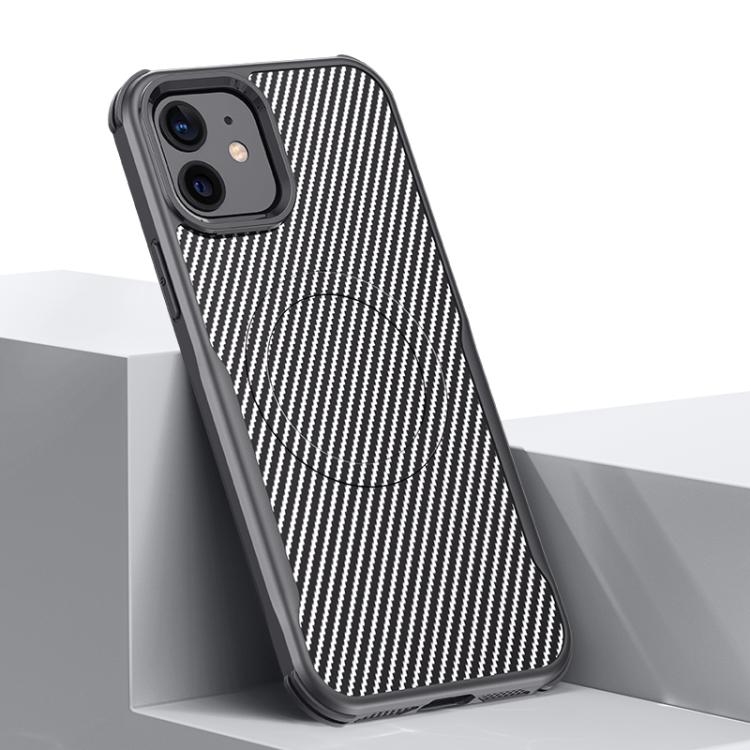 For iPhone 12 / 12 Pro Blade-Style Carbon Fiber Texture Magnetic Skin-Feel Phone Case