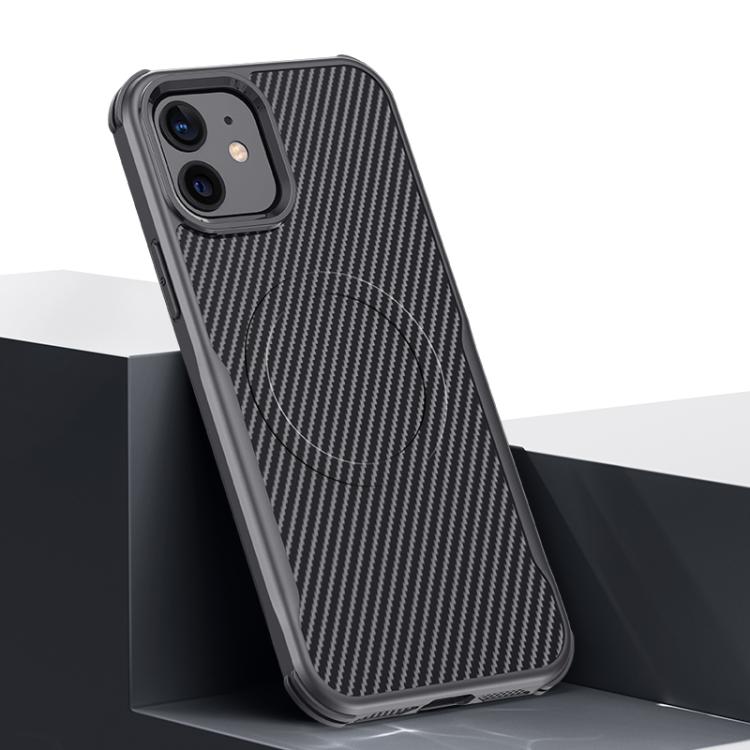 For iPhone 12 / 12 Pro Blade-Style Carbon Fiber Texture Magnetic Skin-Feel Phone Case