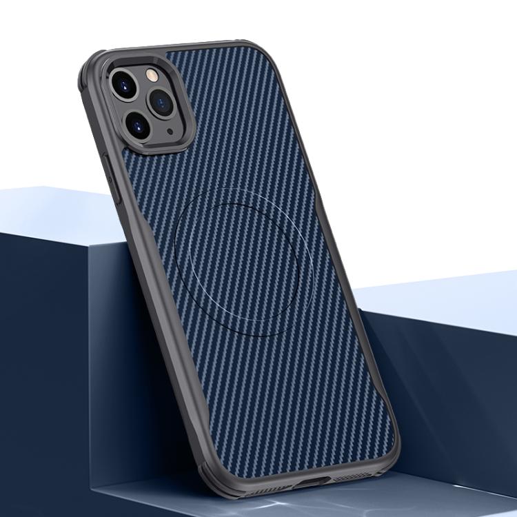 For iPhone 11 Pro Max Blade-Style Carbon Fiber Texture Magnetic Skin-Feel Phone Case