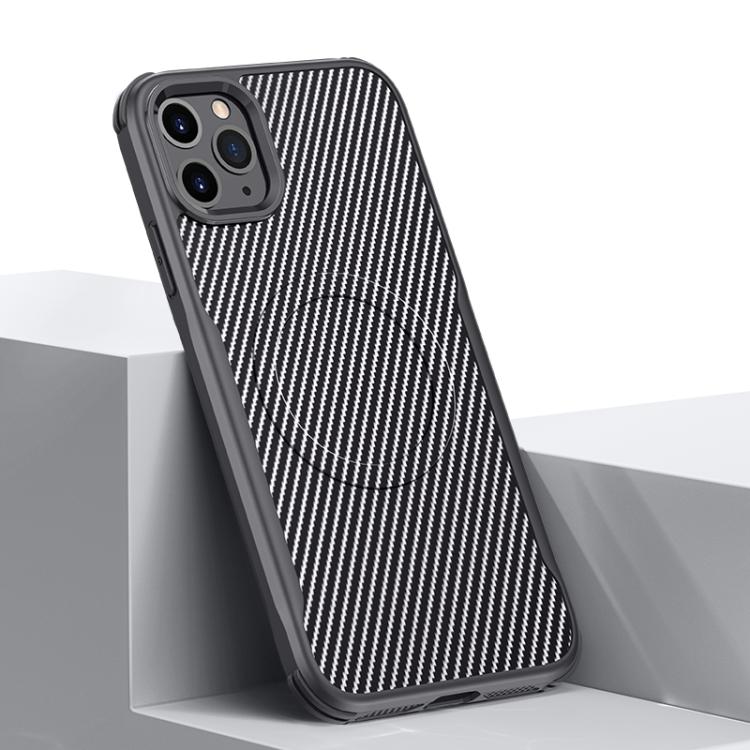 For iPhone 11 Pro Max Blade-Style Carbon Fiber Texture Magnetic Skin-Feel Phone Case
