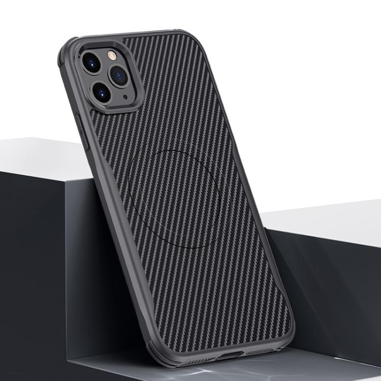 For iPhone 11 Pro Max Blade-Style Carbon Fiber Texture Magnetic Skin-Feel Phone Case
