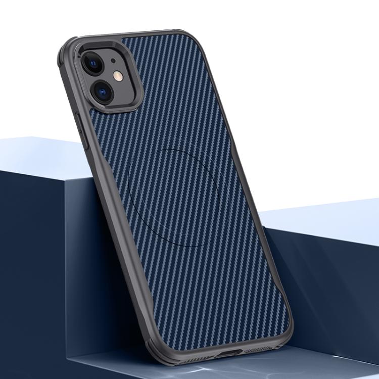 For iPhone 11 Blade-Style Carbon Fiber Texture Magnetic Skin-Feel Phone Case